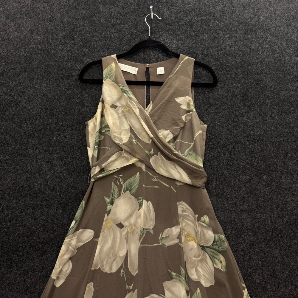 Dana Buchman Silk Maxi Dress Vintage Brown Floral Magnolia Gown Womens 4